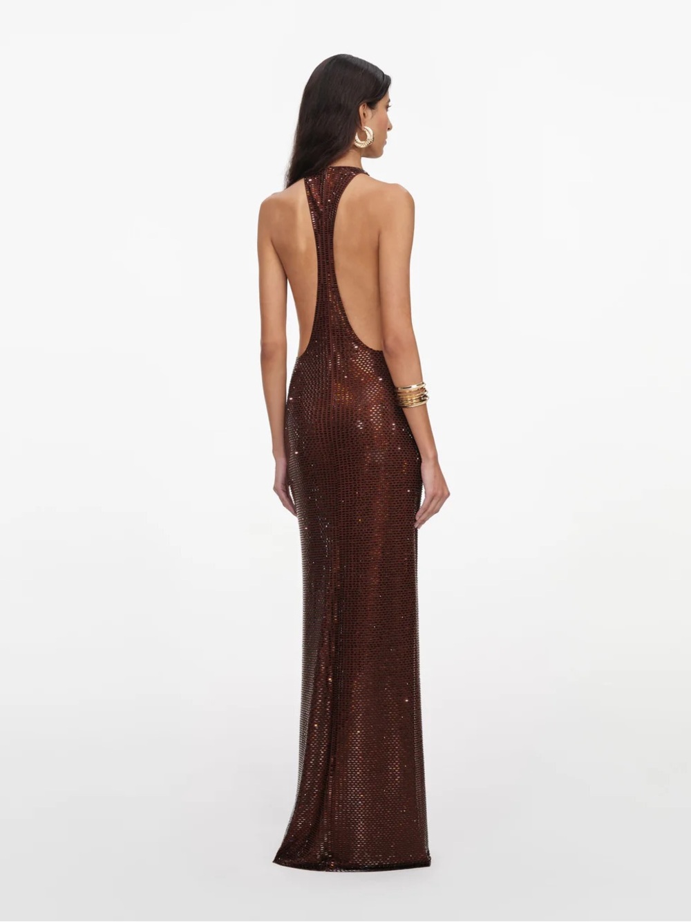 Self Portrait Brown Rhinestone Racer Back Maxi Dress - Picture 2 of 6